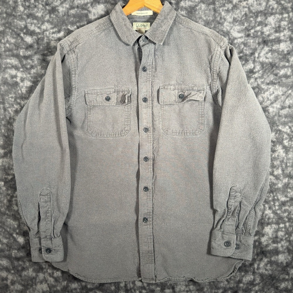 LL Bean Traditional Fit Chamois Shirt Mens Large Gray Cotton Button Up 187923